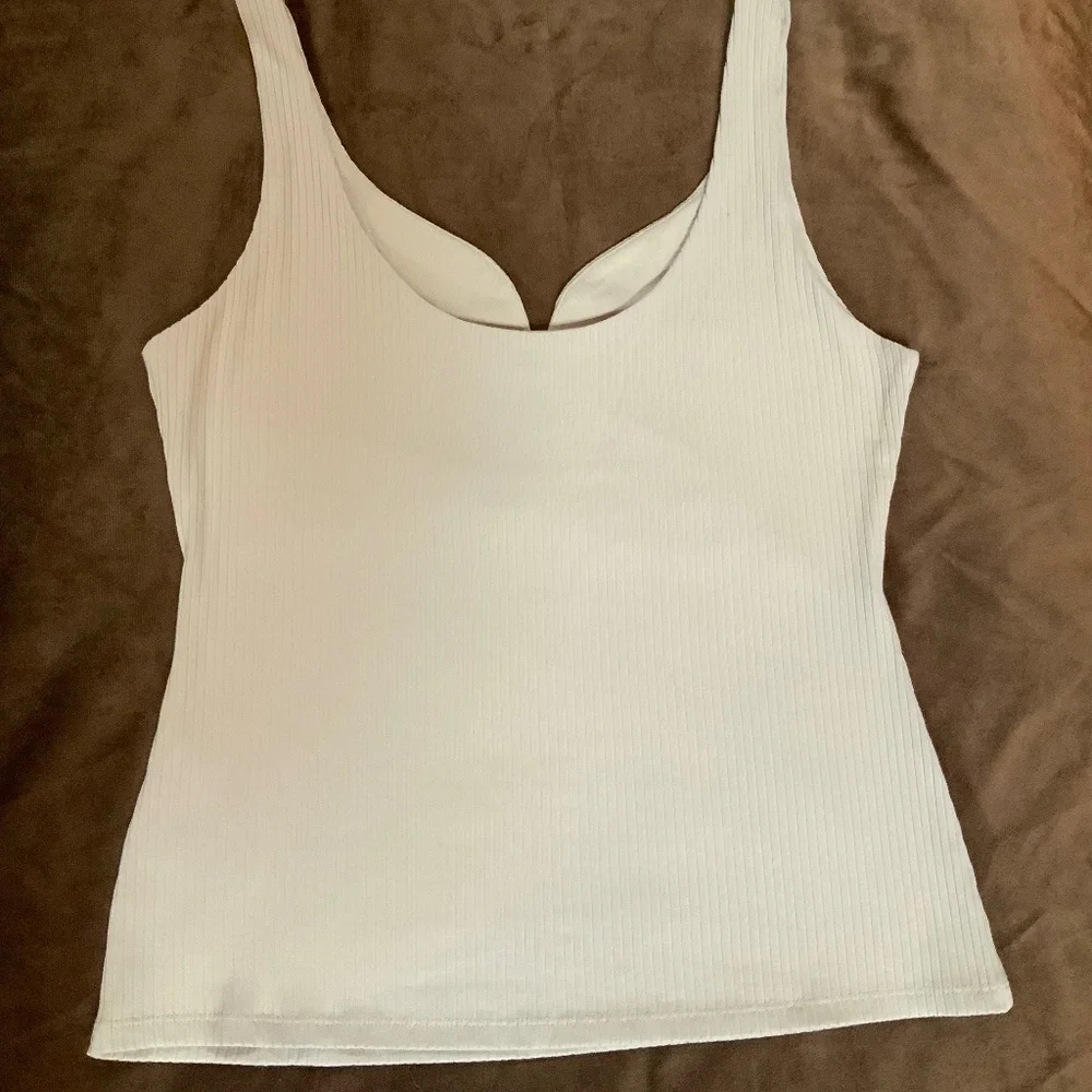 H&M Cream M Slim Fit Sweetheart neckline ribbed viscose jersey Tank Officecore - Picture 6 of 6
